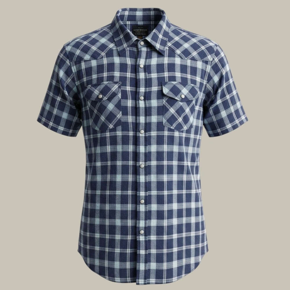Lucky Brand Western Shirt Mens XXL Blue Plaid Saturday Stretch Pearl Snap